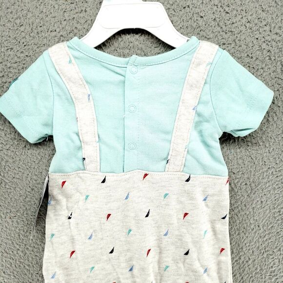 Nautica Short Sailboats Overalls 2 Piece Set - Boys Size 6-9M - Embroidered - Picture 11 of 15